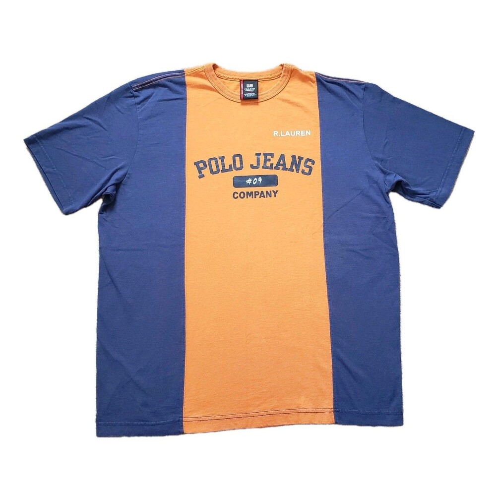 Vintage 90s Polo Jeans Company #09 Sz Medium Mens Colorblock T-Shirt Orange Blue